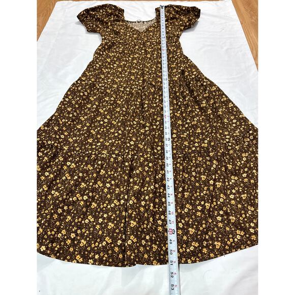 Baltic Born Womens Medium Gables Puff Sleeve Tiered Maxi Dress Brown Floral - Picture 8 of 8